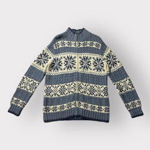 Vintage 90s blue/cream Jones New York snowflake winter zip-up cardigan sweater